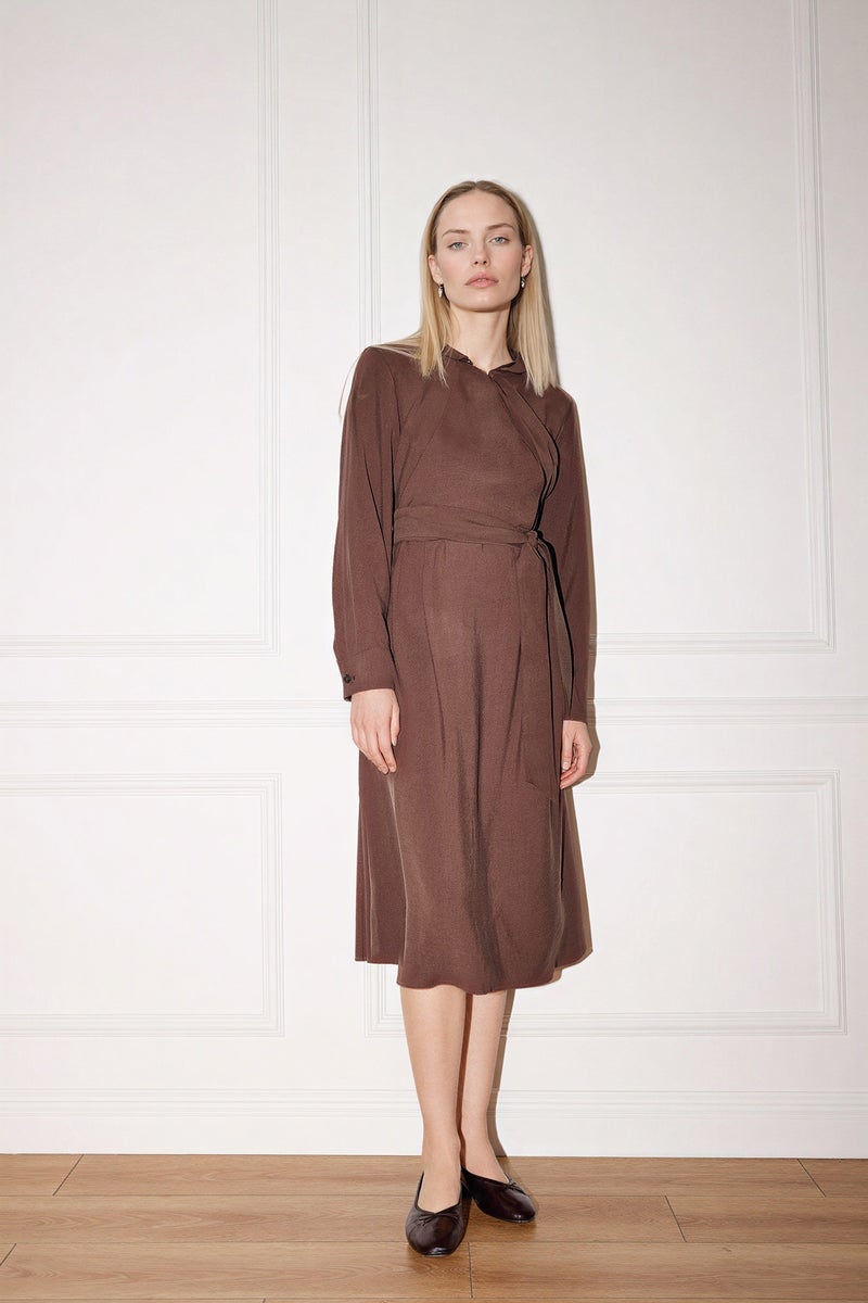 DeFacto Brown Woman Relax Fit Shirt Collar Long Sleeves Dress Casual - Image 1